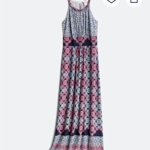 Blue and Pink Sleeveless Halter Sundress